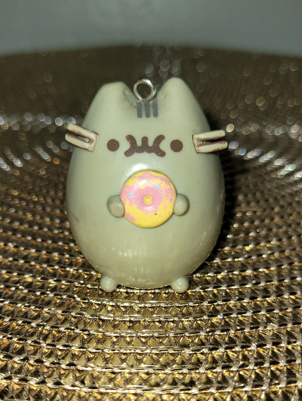 Cute Gray Cat Charm with Pink & Yellow Donut - Small Pets Accessory
